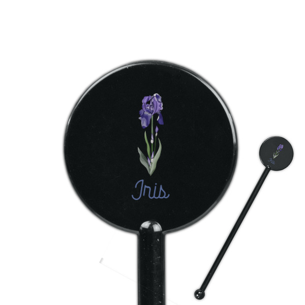 Custom Irises (Van Gogh) 5.5" Round Plastic Stir Sticks - Black - Single Sided