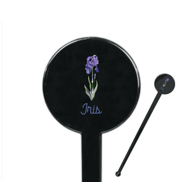 Custom Irises (Van Gogh) 7" Round Plastic Stir Sticks - Black - Single Sided