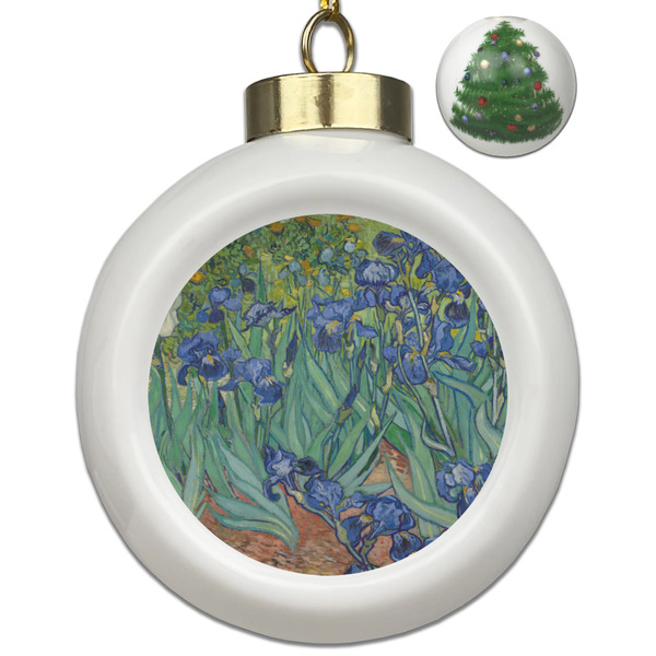 Custom Irises (Van Gogh) Ceramic Ball Ornament - Christmas Tree