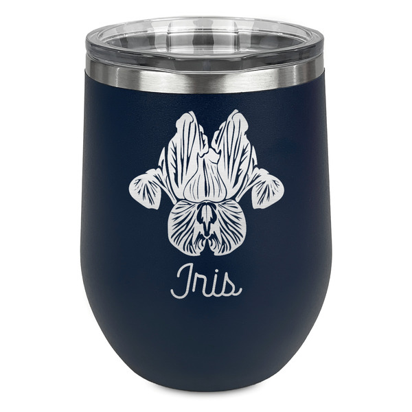 Custom Irises (Van Gogh) Stemless Stainless Steel Wine Tumbler - Navy - Double Sided