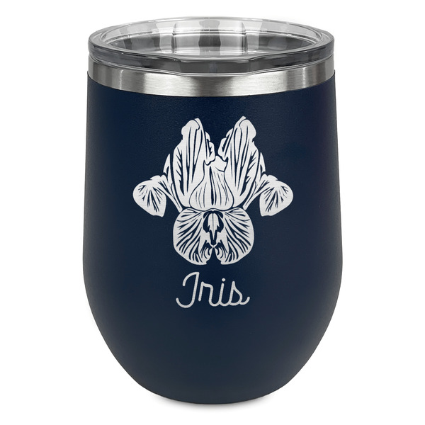 Custom Irises (Van Gogh) Stemless Stainless Steel Wine Tumbler - Navy - Single Sided