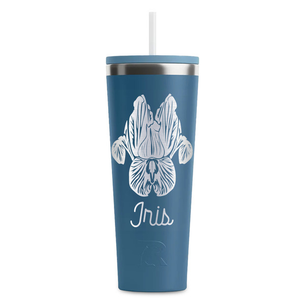 Custom Irises (Van Gogh) RTIC Everyday Tumbler with Straw - 28oz - Steel Blue - Double-Sided