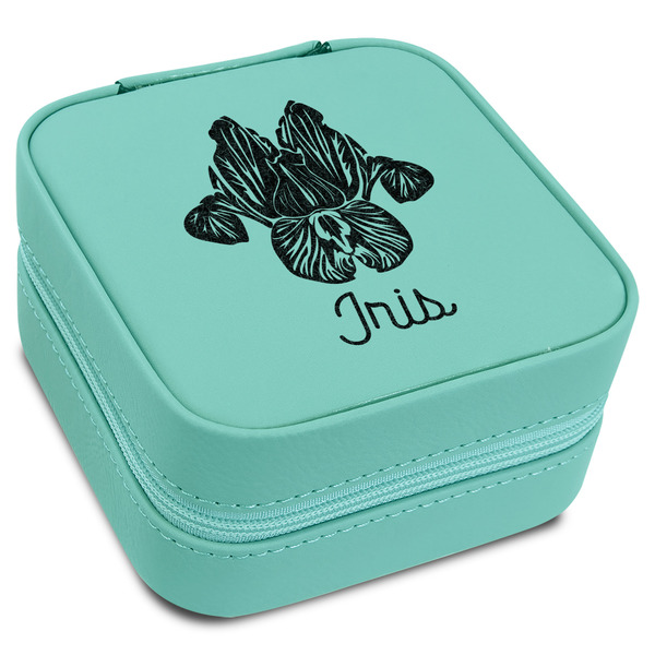 Custom Irises (Van Gogh) Travel Jewelry Box - Teal Leather