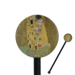 The Kiss (Klimt) - Lovers 5.5" Round Plastic Stir Sticks - Black - Double Sided