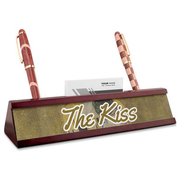 Custom The Kiss (Klimt) - Lovers Red Mahogany Nameplate with Business Card Holder