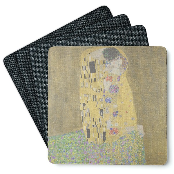 Custom The Kiss (Klimt) - Lovers Square Rubber Backed Coasters - Set of 4