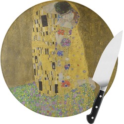 The Kiss (Klimt) - Lovers Round Glass Cutting Board - Medium
