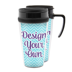 Custom Personalized and Engraved 15 oz Insulated Travel Tumbler Coffee Mug with Handle and Lid - Customized to Go Cup (Carolina Blue)