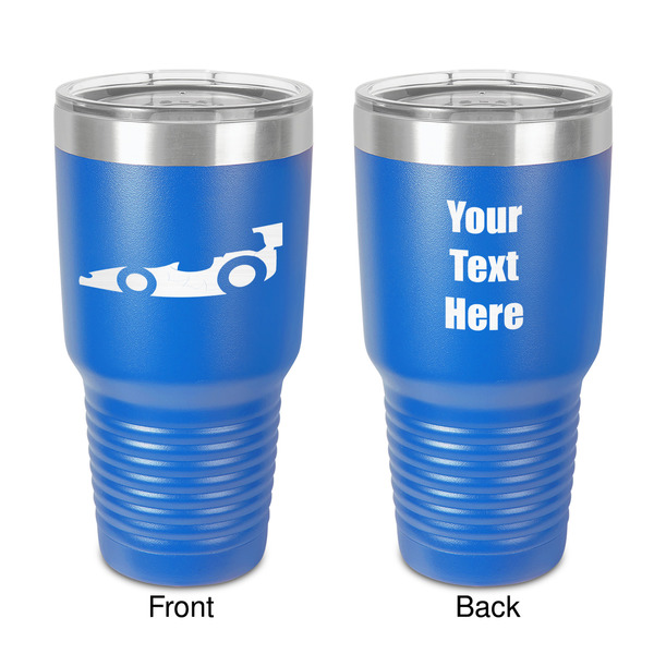 Custom Racing Car 30 oz Stainless Steel Tumbler - Royal Blue - Double-Sided (Personalized)