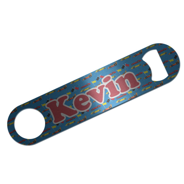 Custom Racing Car Bar Bottle Opener - Silver w/ Name or Text