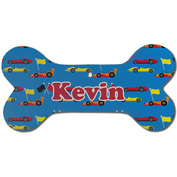 Custom Racing Car Ceramic Dog Ornament - Front w/ Name or Text