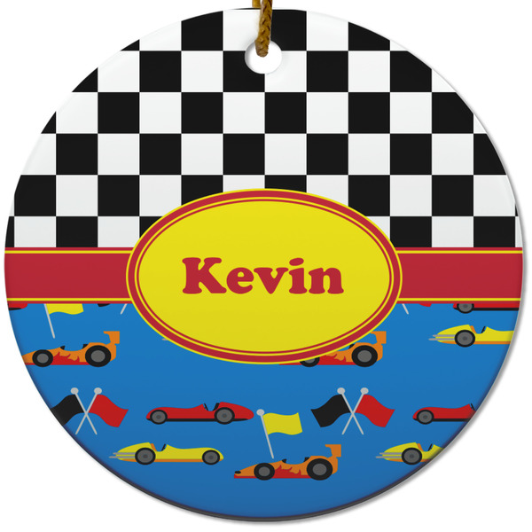 Custom Racing Car Round Ceramic Ornament w/ Name or Text