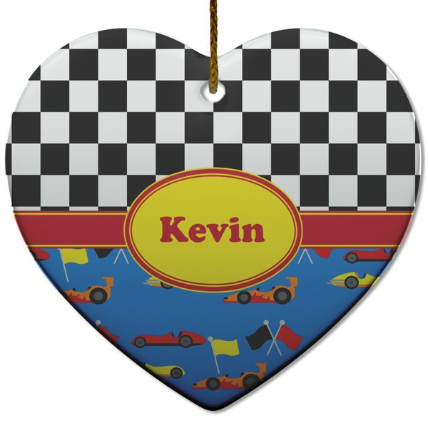 Custom Racing Car Heart Ceramic Ornament w/ Name or Text