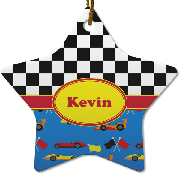 Custom Racing Car Star Ceramic Ornament w/ Name or Text