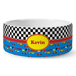 Racing Car Ceramic Dog Bowl - Medium (Personalized)