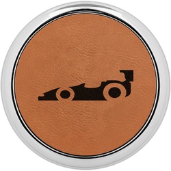 Racing Car Set of 4 Leatherette Round Coasters w/ Silver Edge