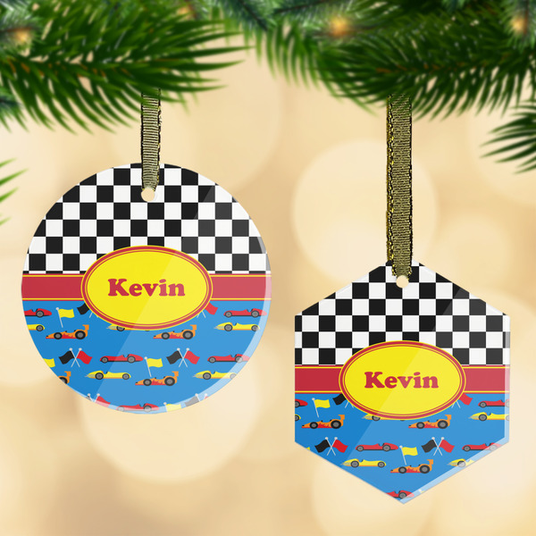 Custom Racing Car Flat Glass Ornament w/ Name or Text