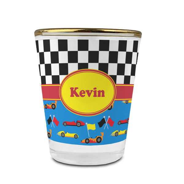 Custom Racing Car Glass Shot Glass - 1.5 oz - with Gold Rim - Set of 4 (Personalized)