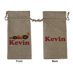 Racing Car Large Burlap Gift Bag - Front & Back (Personalized)