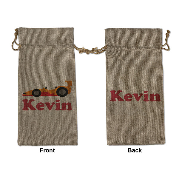 Custom Racing Car Large Burlap Gift Bag - Front & Back (Personalized)