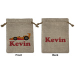 Racing Car Medium Burlap Gift Bag - Front & Back (Personalized)