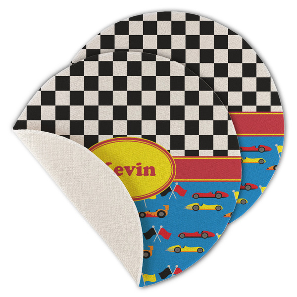 Custom Racing Car Round Linen Placemat - Single Sided - Set of 4 (Personalized)