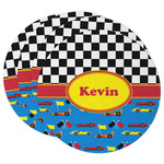 Racing Car Round Paper Coasters w/ Name or Text