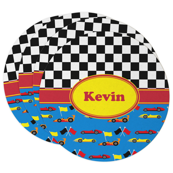 Custom Racing Car Round Paper Coasters w/ Name or Text