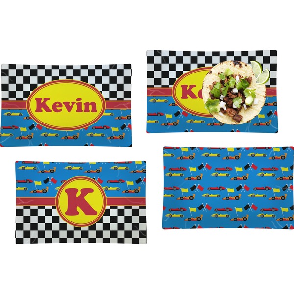 Custom Racing Car Set of 4 Glass Rectangular Lunch / Dinner Plate (Personalized)