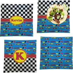 Racing Car Set of 4 Glass Square Lunch / Dinner Plate 9.5" (Personalized)