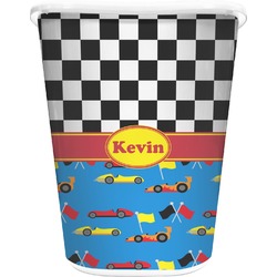 Racing Car Waste Basket - Double Sided (White) (Personalized)
