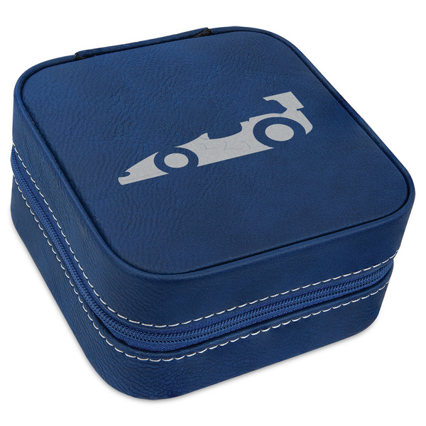 Custom Racing Car Travel Jewelry Box - Navy Blue Leather