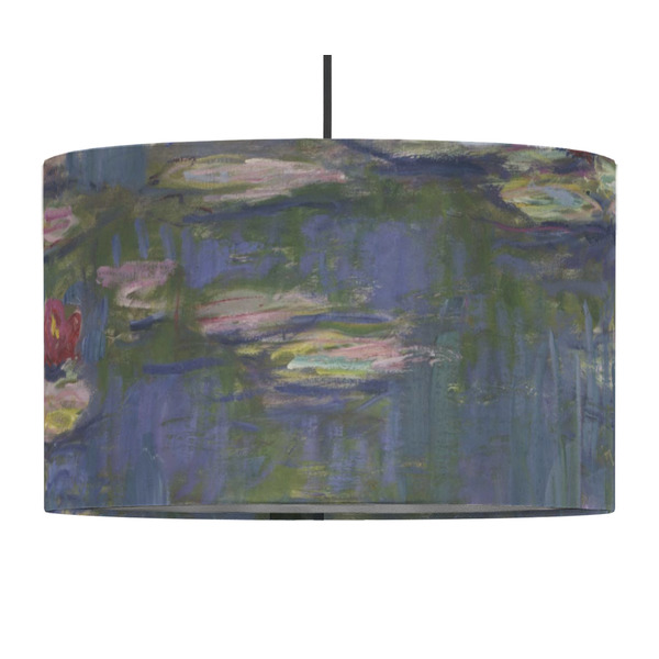 Custom Water Lilies by Claude Monet 12" Drum Pendant Lamp - Fabric