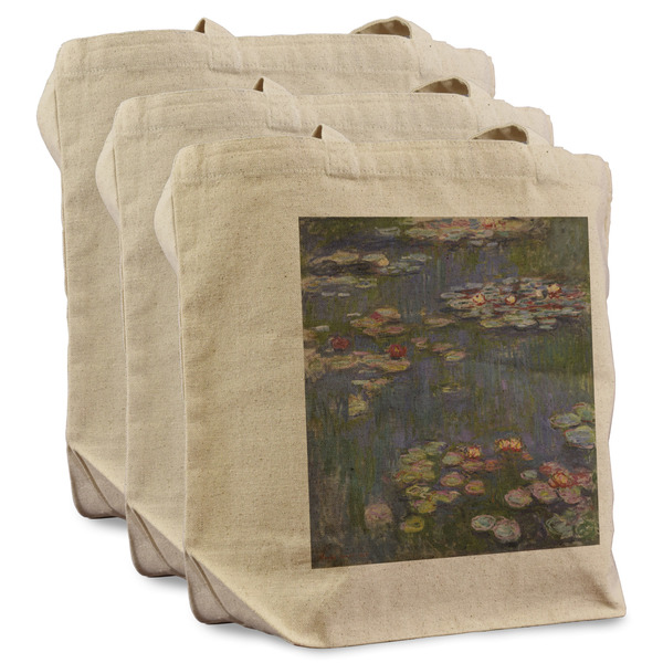 Custom Water Lilies by Claude Monet Reusable Cotton Grocery Bags - Set of 3