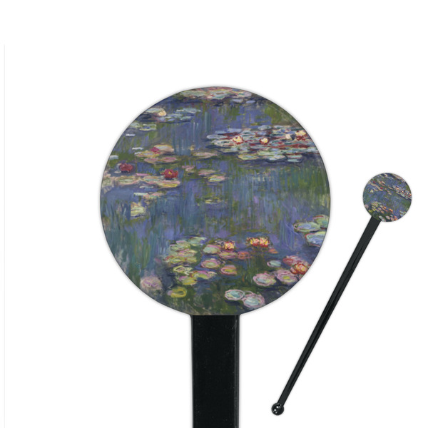 Custom Water Lilies by Claude Monet 7" Round Plastic Stir Sticks - Black - Double Sided