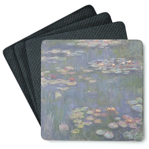 Custom Water Lilies by Claude Monet Square Rubber Backed Coasters - Set of 4