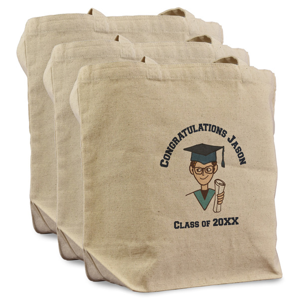 Custom Graduating Students Reusable Cotton Grocery Bags - Set of 3 (Personalized)