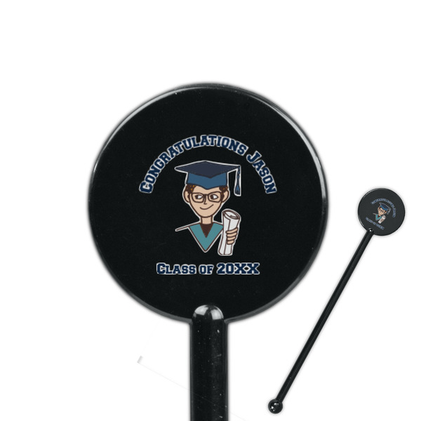 Custom Graduating Students 5.5" Round Plastic Stir Sticks - Black - Double Sided (Personalized)