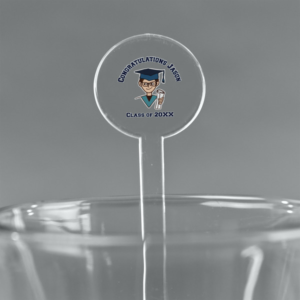 Custom Graduating Students 7" Round Plastic Stir Sticks - Clear (Personalized)