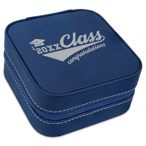 Custom Graduating Students Travel Jewelry Box - Navy Blue Leather (Personalized)