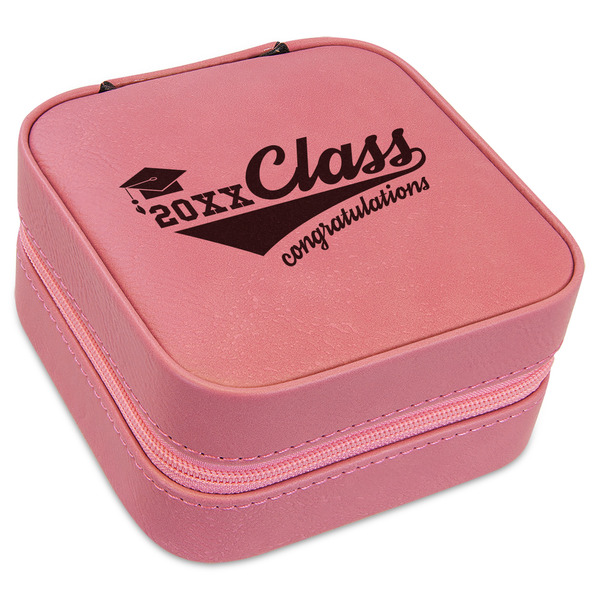 Custom Graduating Students Travel Jewelry Boxes - Pink Leather (Personalized)