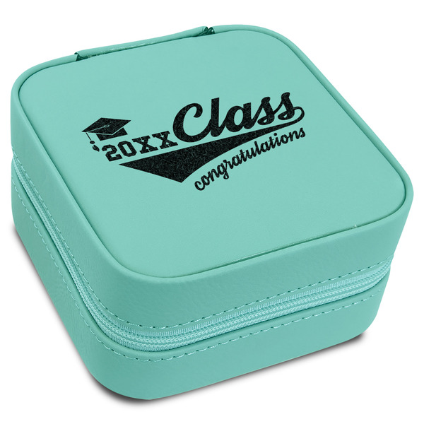 Custom Graduating Students Travel Jewelry Box - Teal Leather (Personalized)