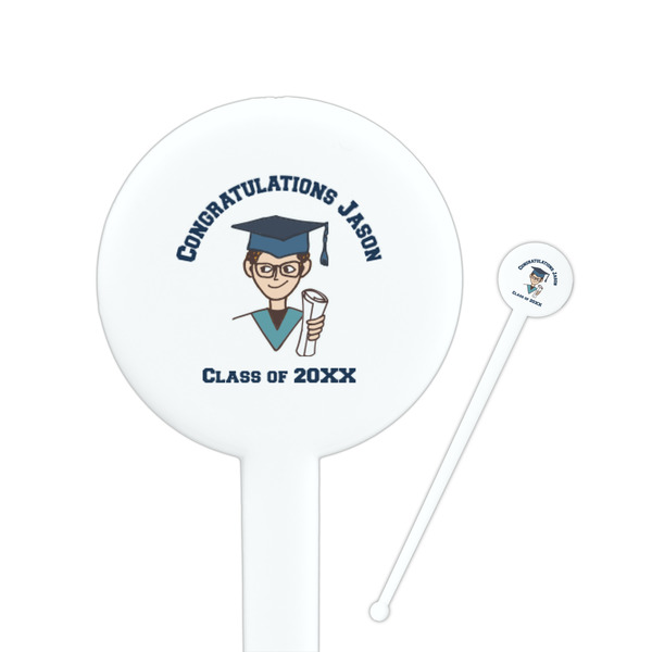 Custom Graduating Students 7" Round Plastic Stir Sticks - White - Single Sided (Personalized)