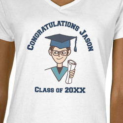 Graduating Students Women's V-Neck T-Shirt - White - Small (Personalized)