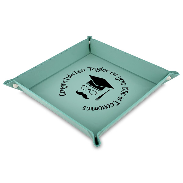 Custom Hipster Graduate Faux Leather Dice Tray - 9" x 9"  - Teal (Personalized)