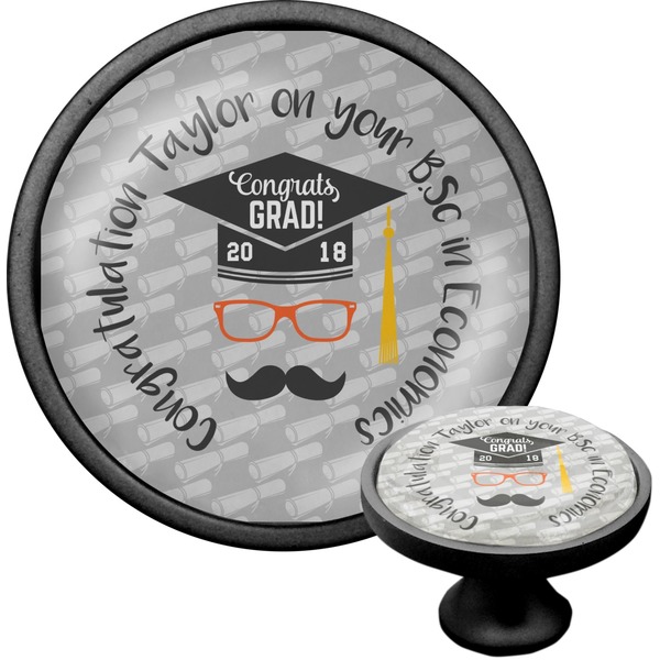 Custom Hipster Graduate Cabinet Knob (Black) (Personalized)