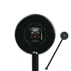 Hipster Graduate 5.5" Round Plastic Stir Sticks - Black - Double Sided (Personalized)