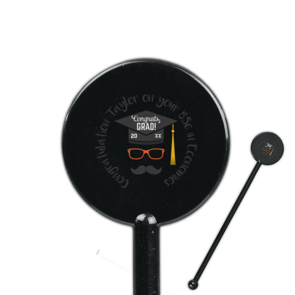 Custom Hipster Graduate 5.5" Round Plastic Stir Sticks - Black - Single Sided (Personalized)