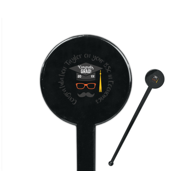 Custom Hipster Graduate 7" Round Plastic Stir Sticks - Black - Single Sided (Personalized)