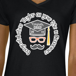 Hipster Graduate Women's V-Neck T-Shirt - Black - Small (Personalized)